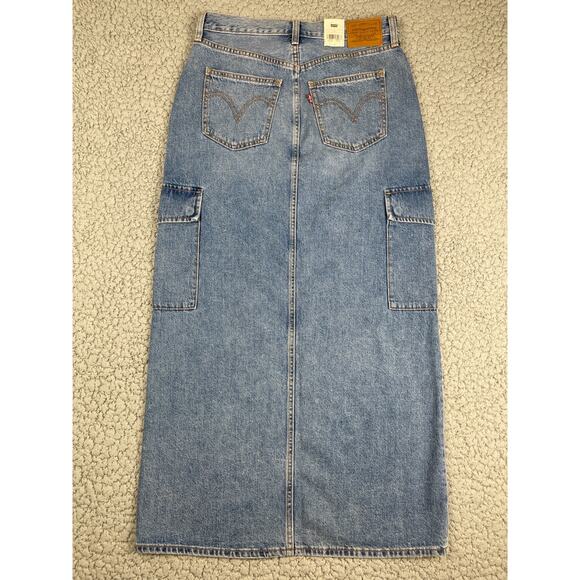 Levi's Premium Ankle Denim Column Cargo Skirt Women's Size 28 Medium Wash Blue - Picture 6 of 10